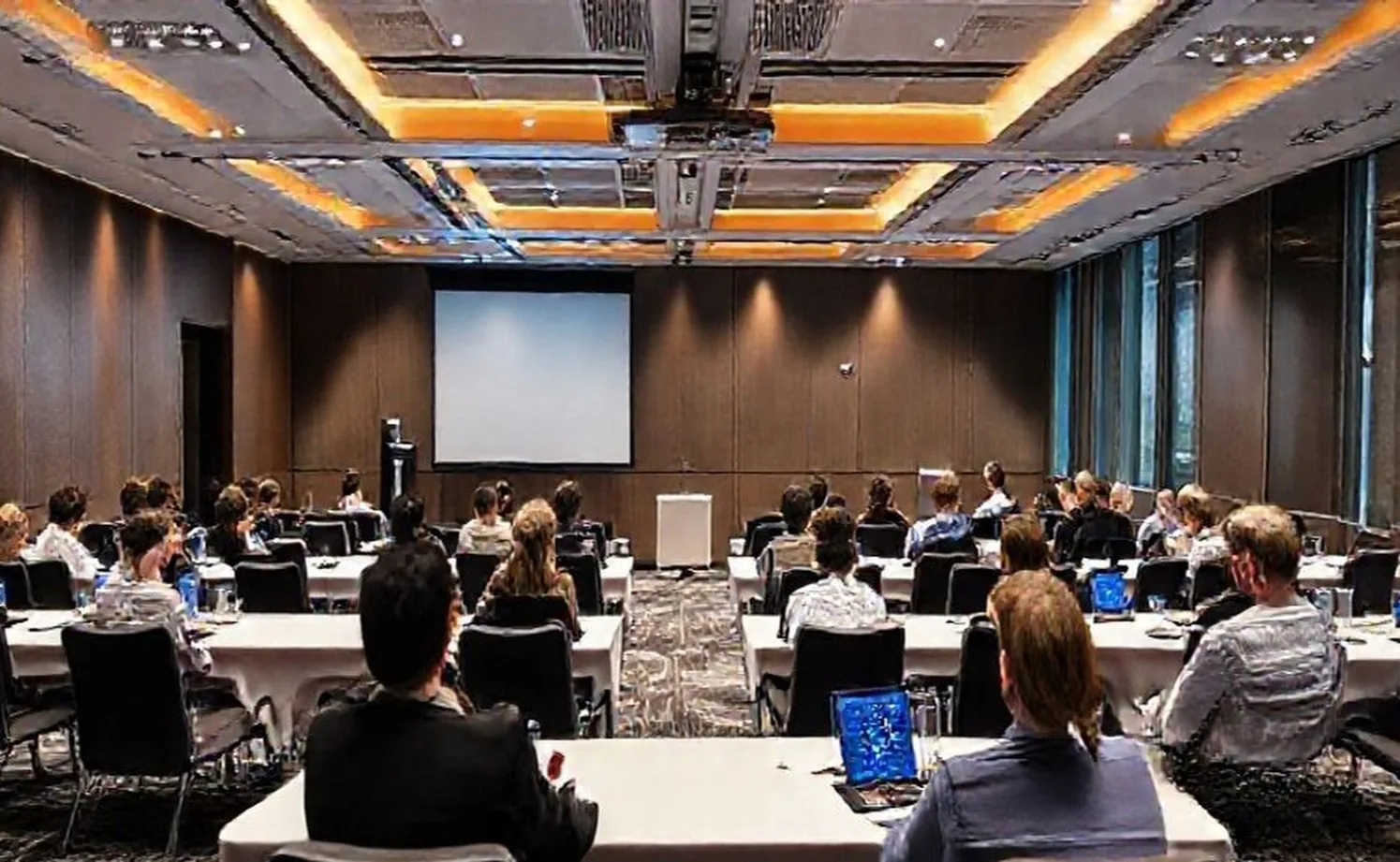 Corporate training seminar room setup for business workshops